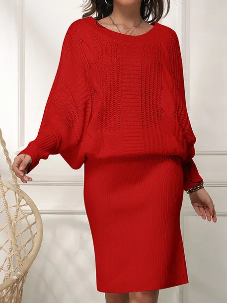 Women Geometric Crew Neck Long Sleeve Comfy Simple Short Sweater Dress