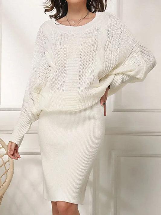 Women Geometric Crew Neck Long Sleeve Comfy Simple Short Sweater Dress