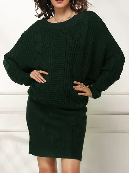Women Geometric Crew Neck Long Sleeve Comfy Simple Short Sweater Dress